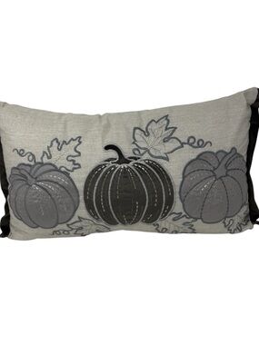 Embroidered Pumpkin Accent Pillow - Neutral Gray Tones